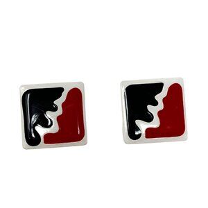 Vintage 80s Modern Earrings Abstract Artistic Square Posts